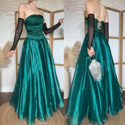Forest green strapless organza prom dress uk 8