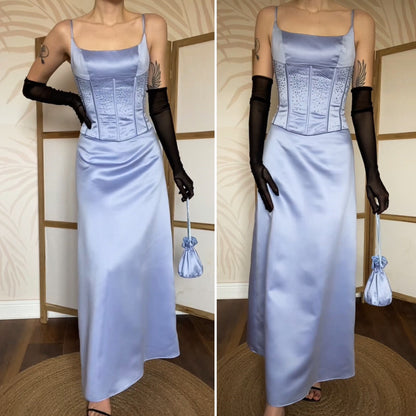 Hilary Morgan dusky blue evening dress & bag UK 10