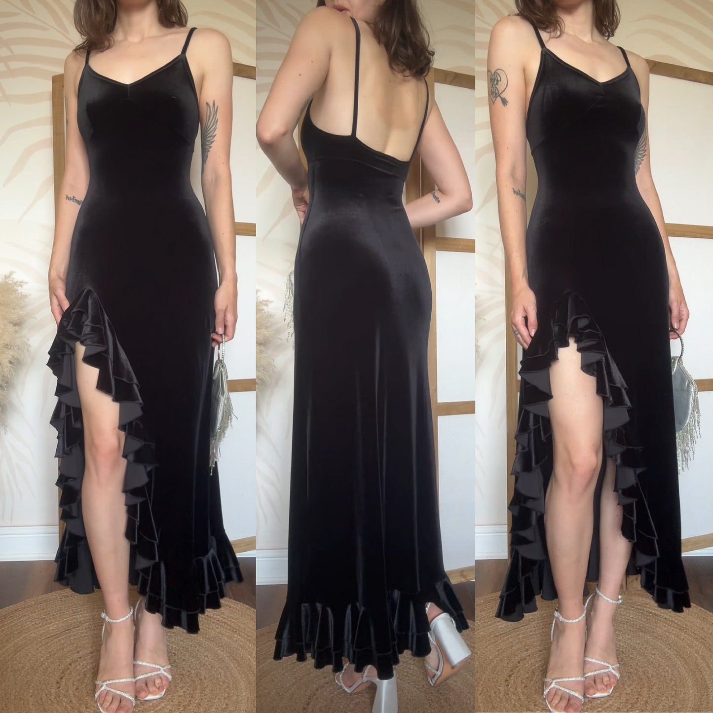 Black velvet y2k bodycon evening dress uk 8-10/small