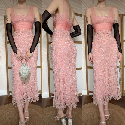 Peach silk beaded midi evening dress UK 10