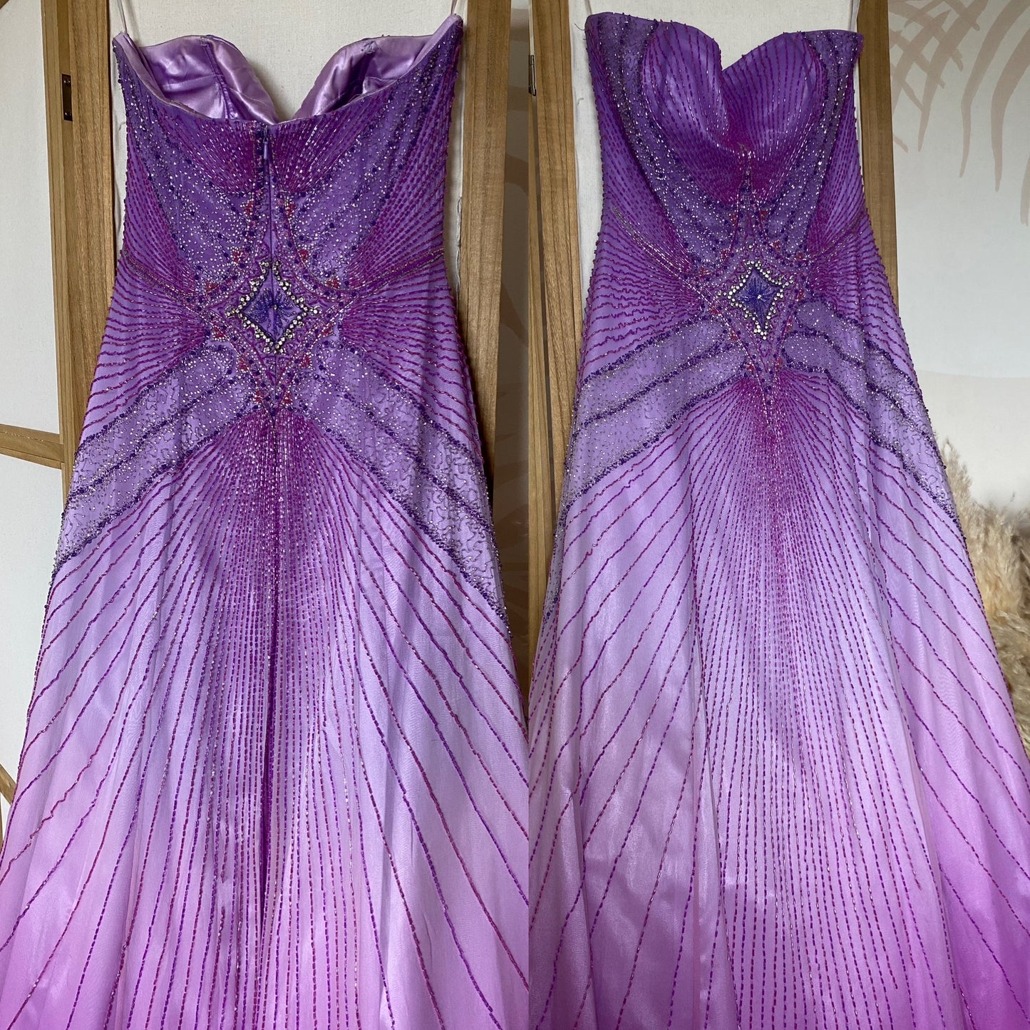 Purple silk beaded prom dress & shawl uk 12