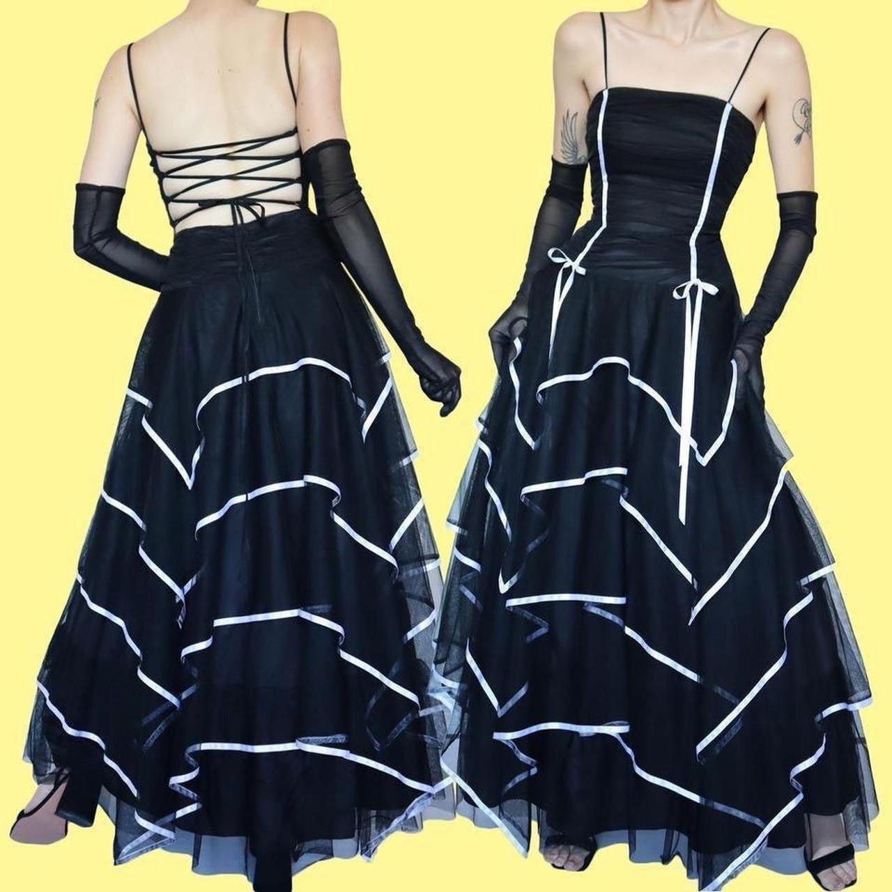 Vintage 2000s tulle layered black prom dress uk 14