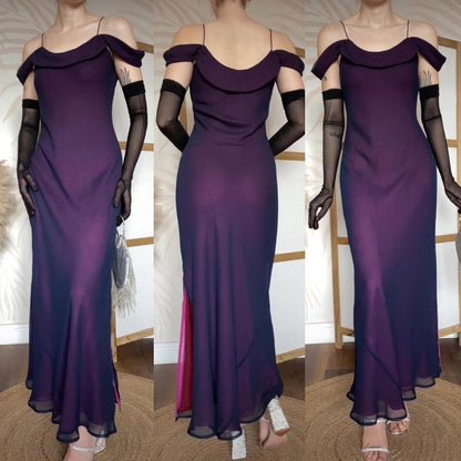 Purple cold shoulder slip dress uk 12