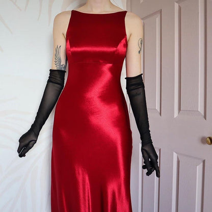 Red satin petite evening dress UK 8 & UK 10