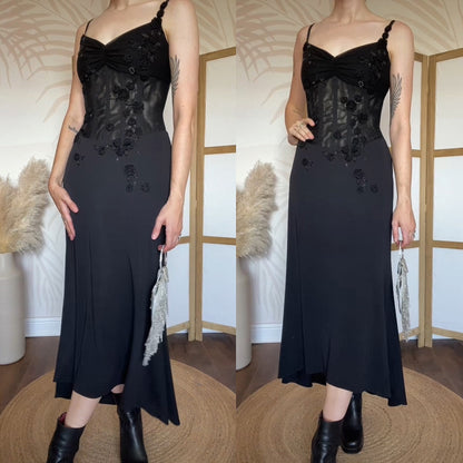 Black Dusk stretch sheer waist evening dress UK 12
