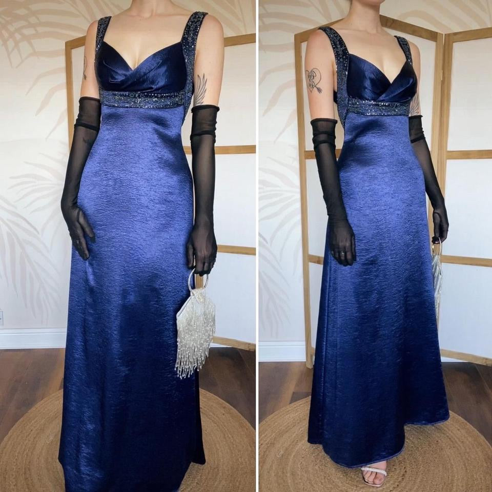 Shimmery blue open back evening dress uk 8-10