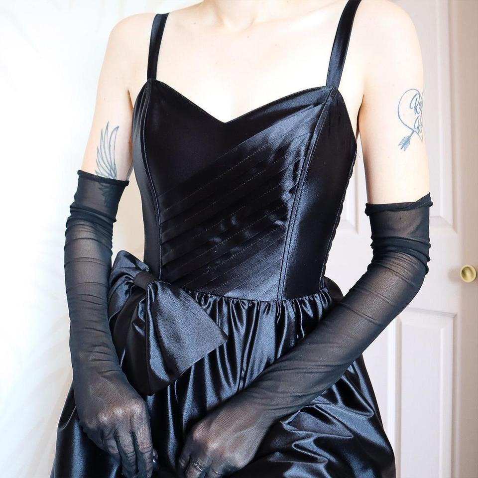 C&A black silky a-line evening dress UK 10