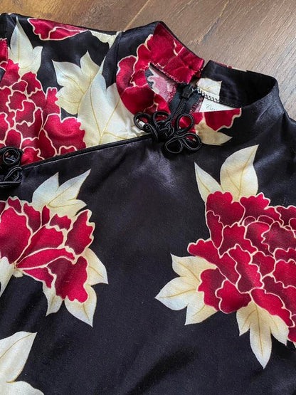 Charlotte Halton silky black floral dress UK 12