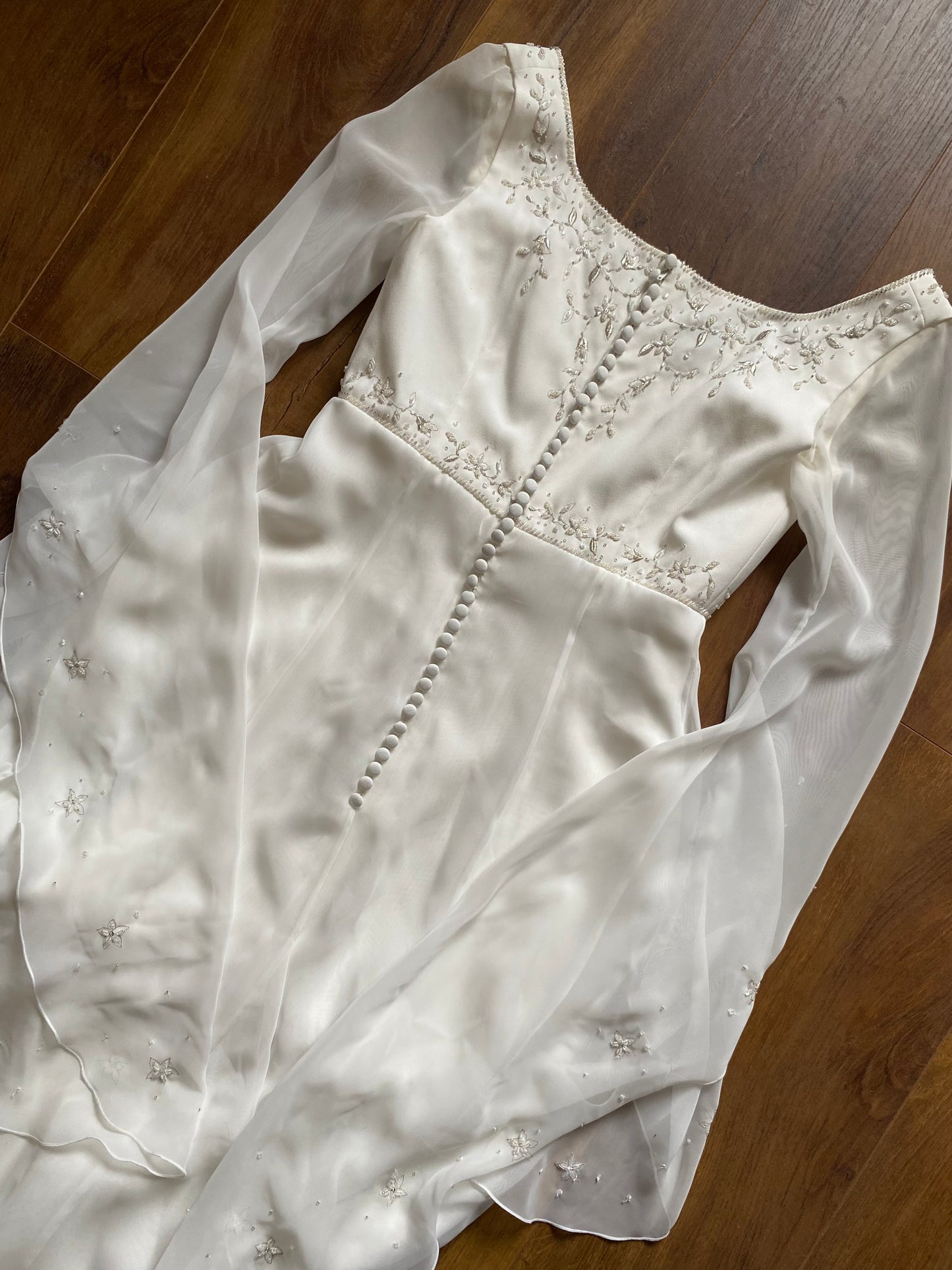 White long sleeve ethereal wedding dress UK 12