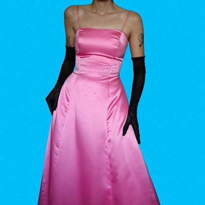 Baby pink a-line lace up evening dress UK 10-12