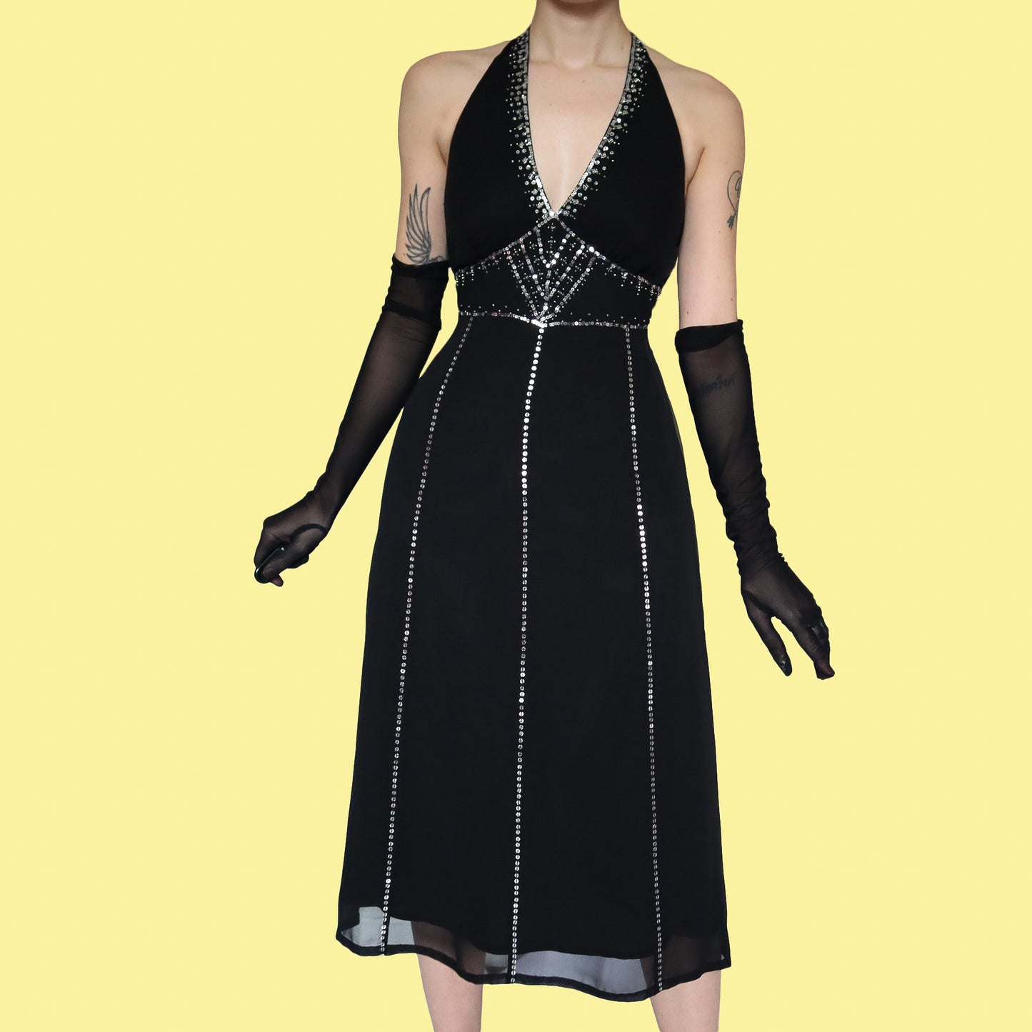 Black chiffon halter-neck midi dress UK 10