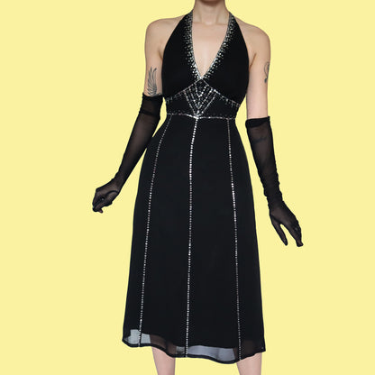 Black chiffon halter-neck midi dress UK 10