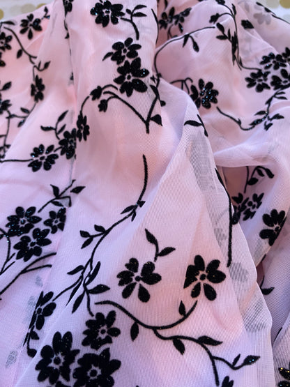 Baby pink a-line floral evening dress UK 10