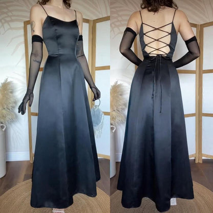Black lace up back a-line prom dress uk 6