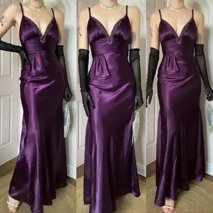 Purple satin Dave & Johnny evening dress UK 8