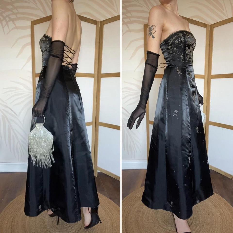 Morgan & Co petite black strapless prom dress UK 8