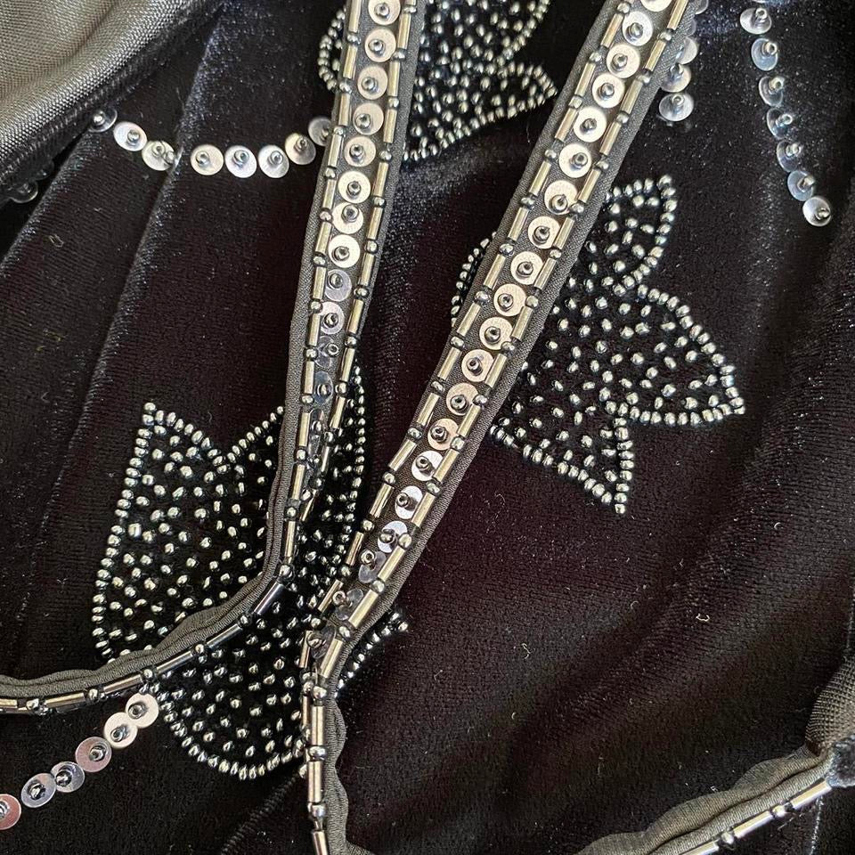 Black stretch velvet Dusk beaded dress UK 12