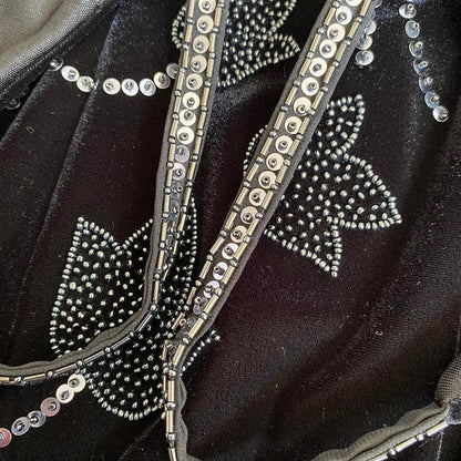 Black stretch velvet Dusk beaded dress UK 12