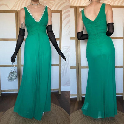 Green stretch beaded evening dress UK 10-12