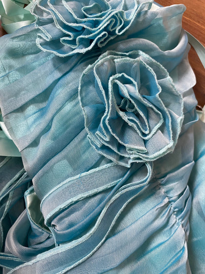 Blue strapless lace up evening midi dress UK 8-10