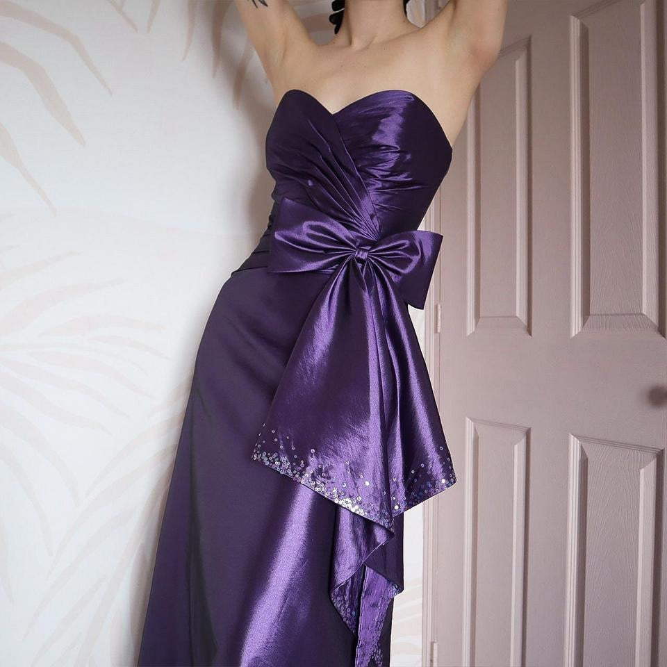 Purple vintage strapless a-line evening gown UK 8-10