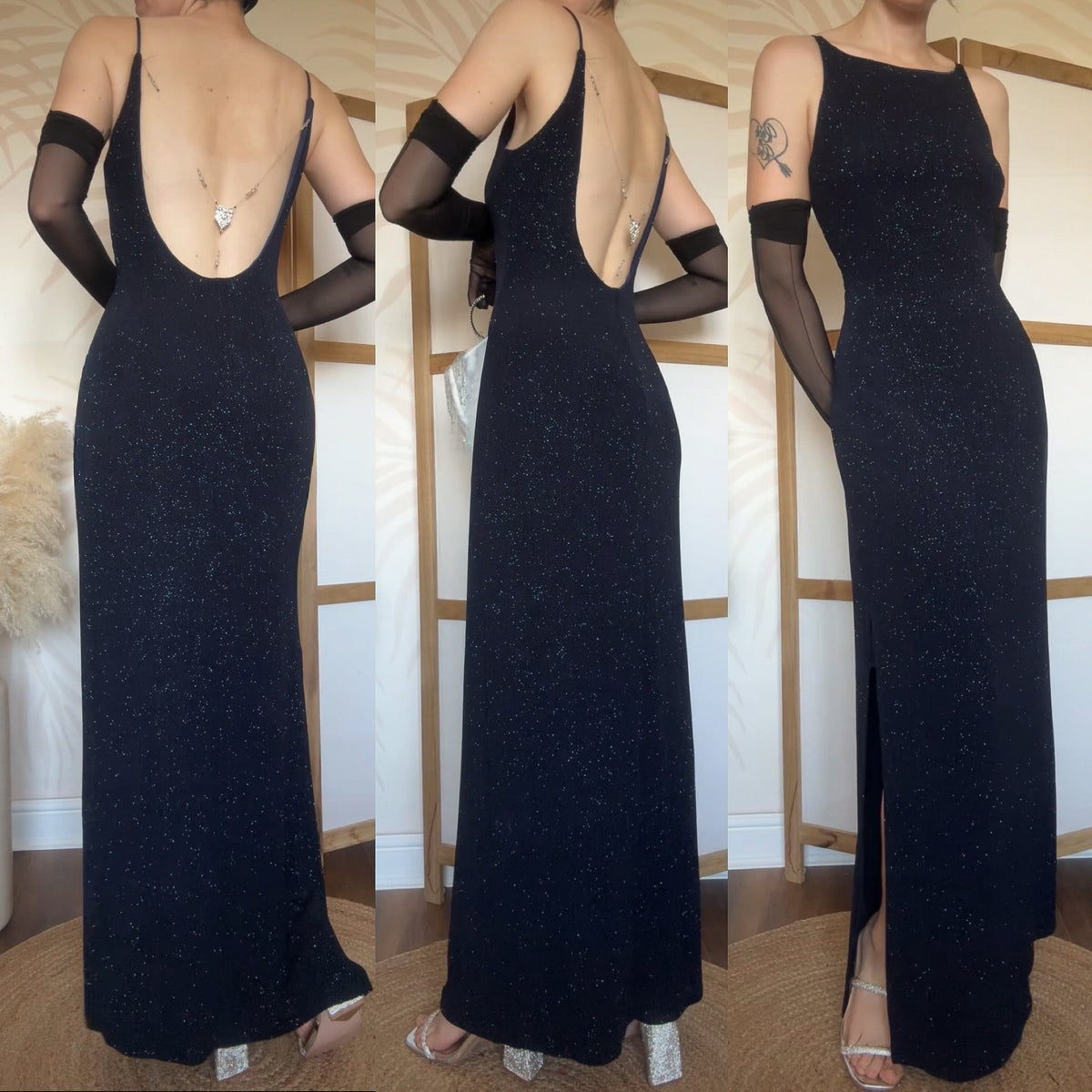 Navy stretch glittery evening dress uk 14