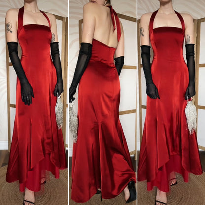 Gina Bacconi red halter neck evening dress uk 14