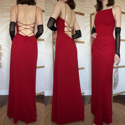 Red stretch 90s lace back evening dress uk 10