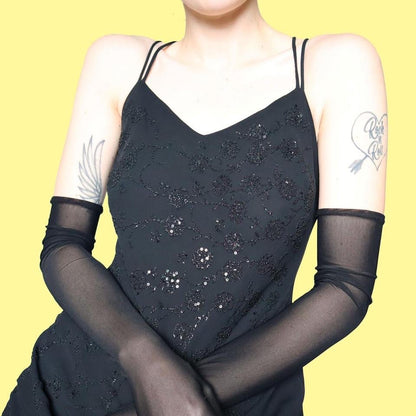 Black beaded chiffon evening dress UK 10