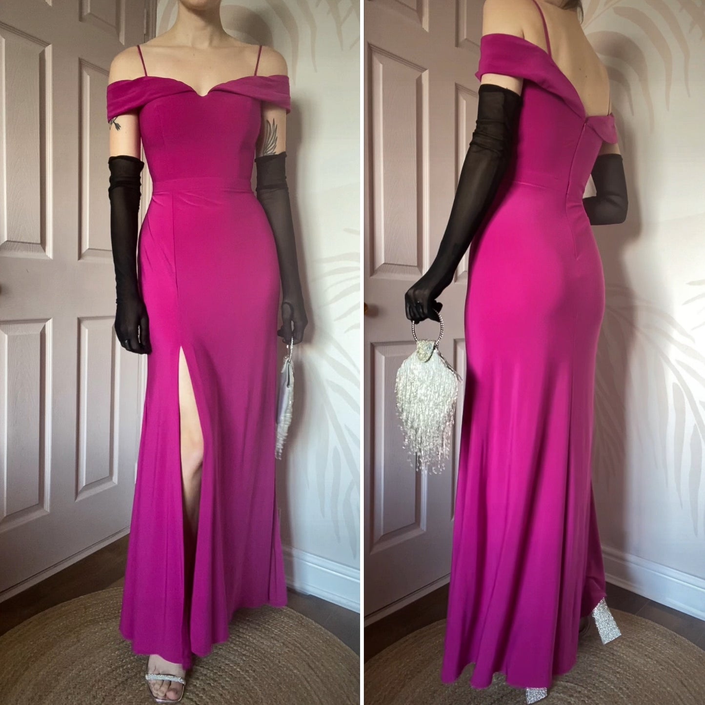 Beautiful fuchsia pink stretch cold shoulder evening dress UK 12