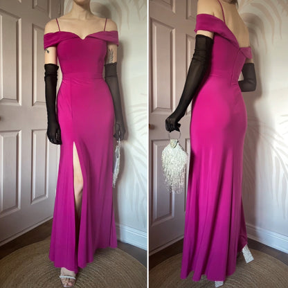 Beautiful fuchsia pink stretch cold shoulder evening dress UK 12