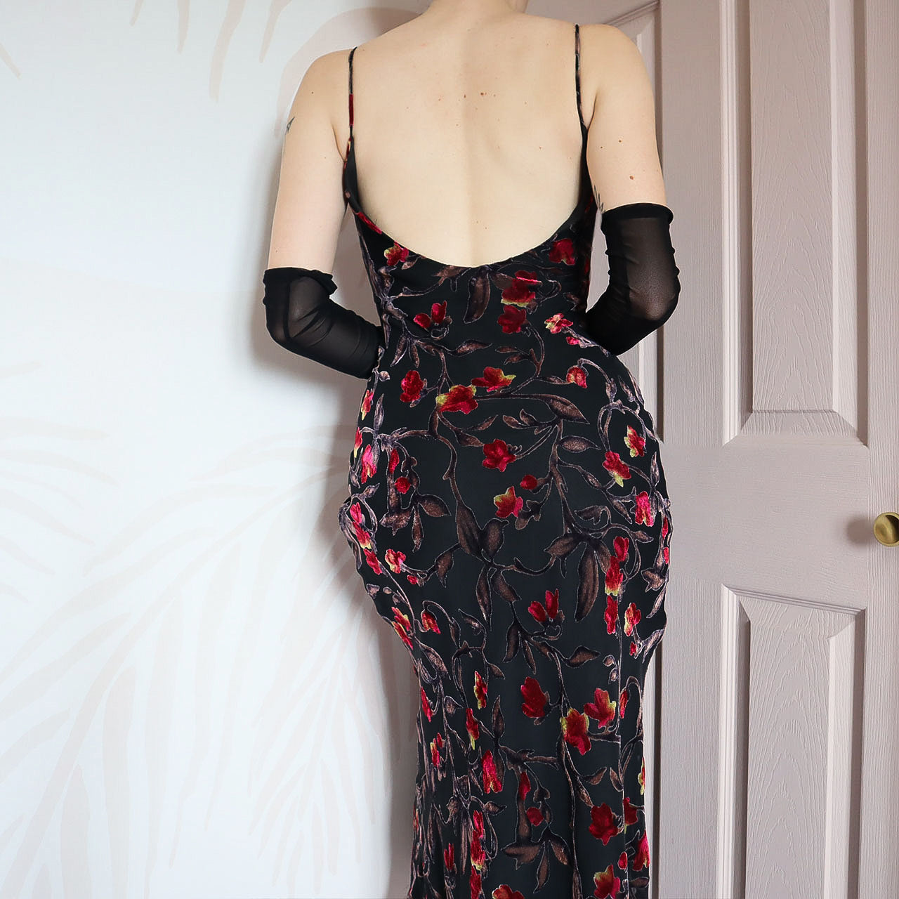 Black floral velvet devore slip dress UK 10