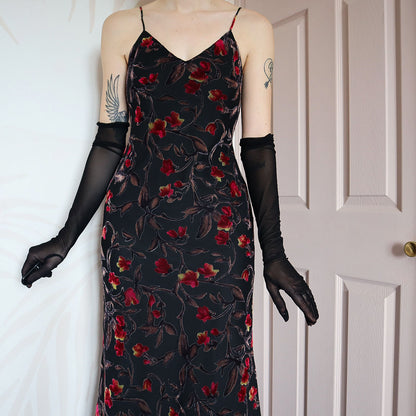 Black floral velvet devore slip dress UK 10