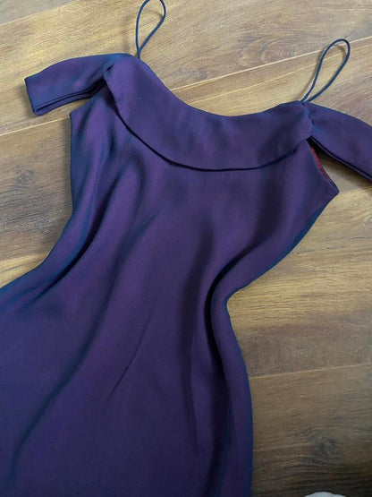 Purple cold shoulder slip dress uk 12