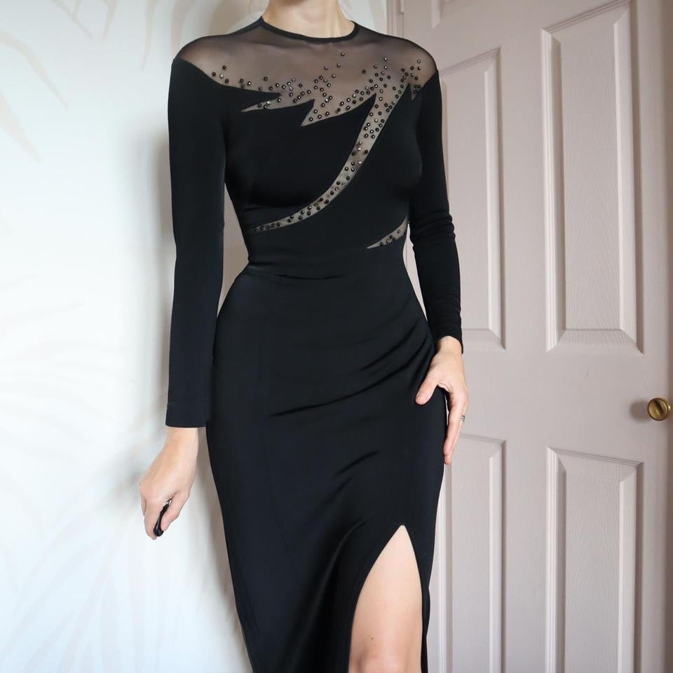 Tadashi black stretch cut out long sleeve dress UK 10-12