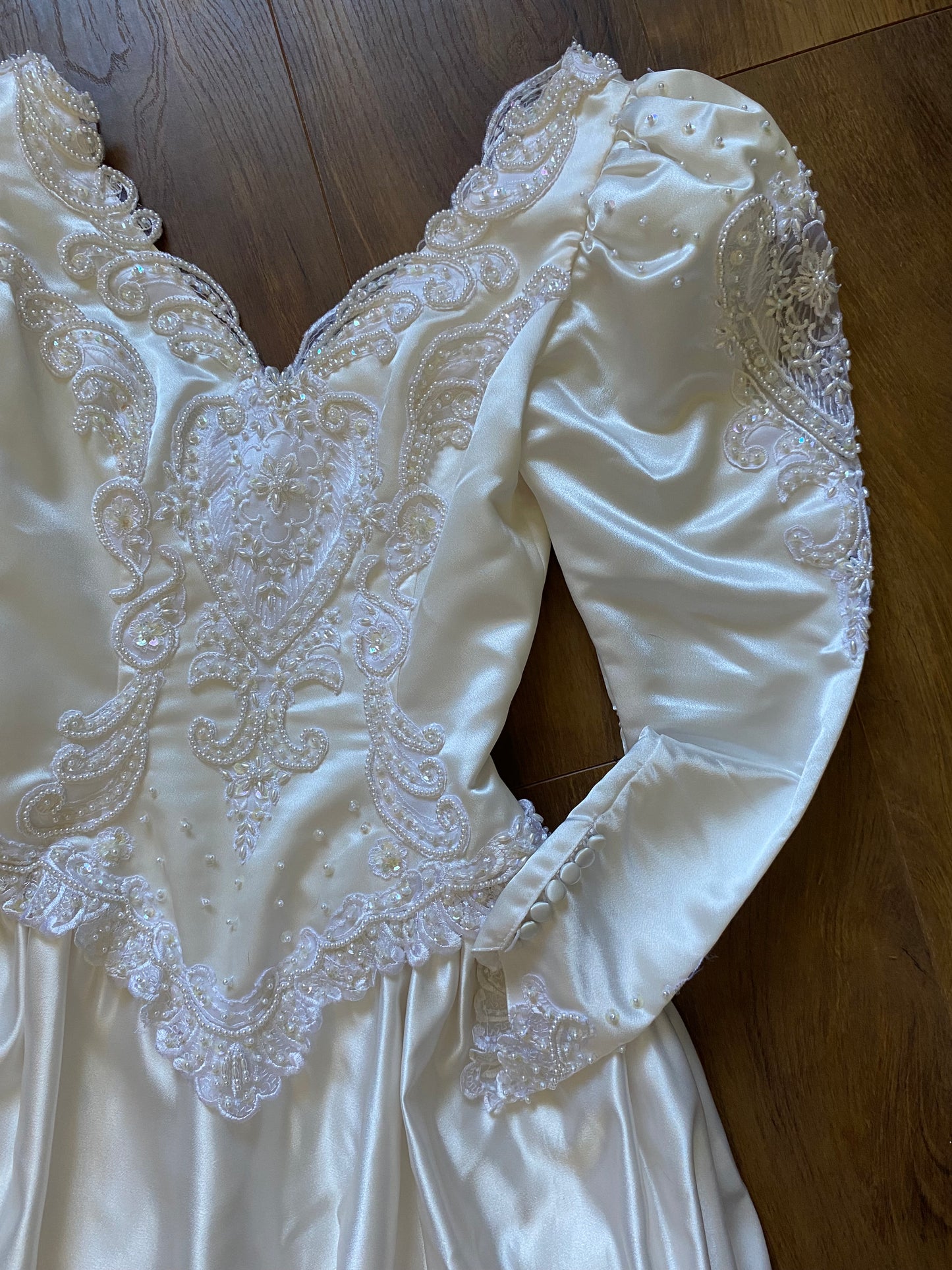 Ivory 80s satin long sleeve midi dress uk 8