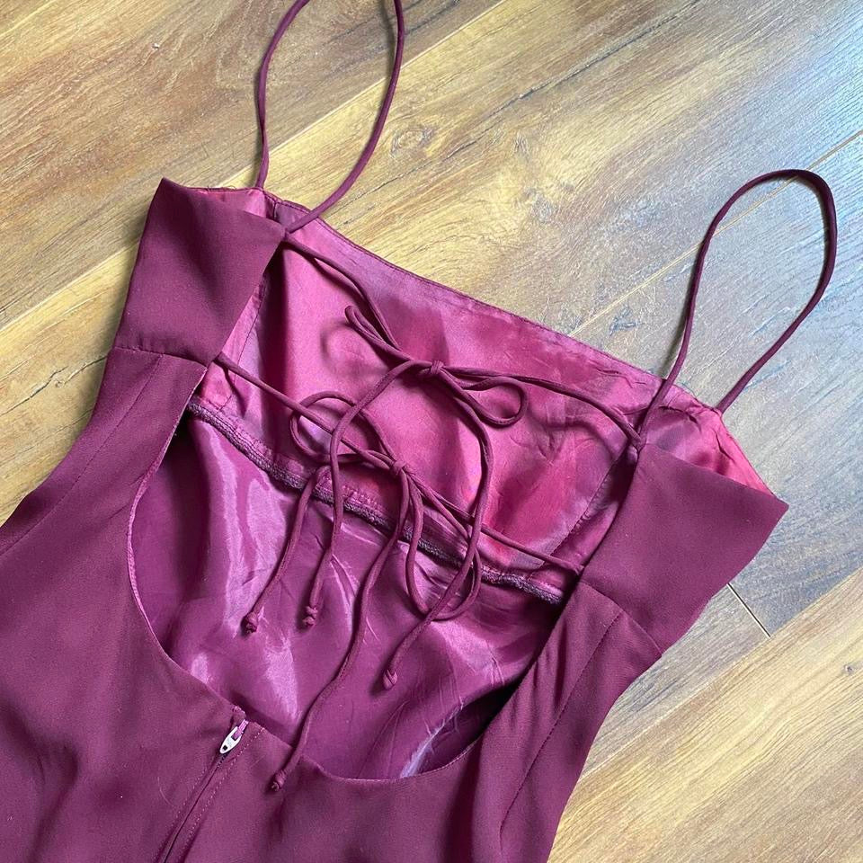 Morgan & Co vintage 90s plum open back evening dress UK 12