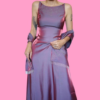 Debut lilac iridescent beaded dress & shawl UK 8-10