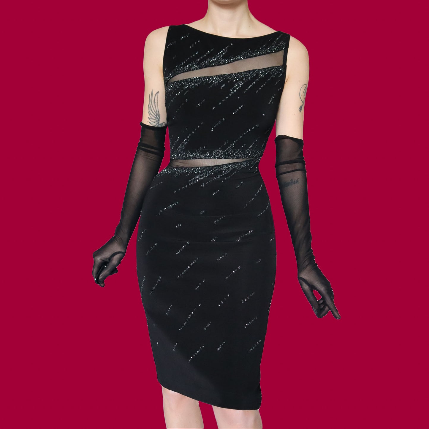 Tadashi Shoji stretch black party mini dress UK 14