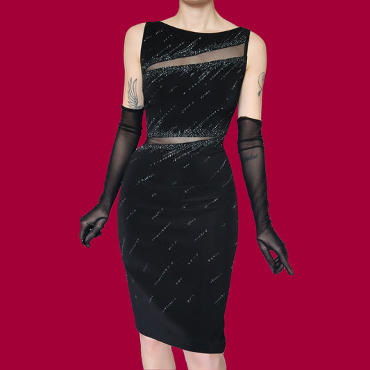 Tadashi Shoji stretch black party mini dress UK 14