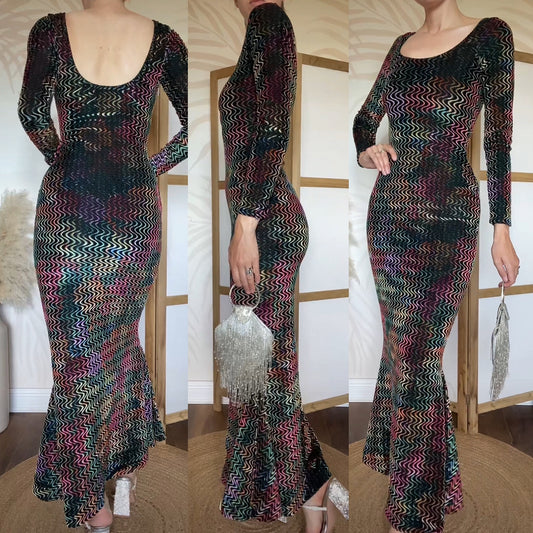 Colourful velvet long sleeve bodycon dress uk S/8-10