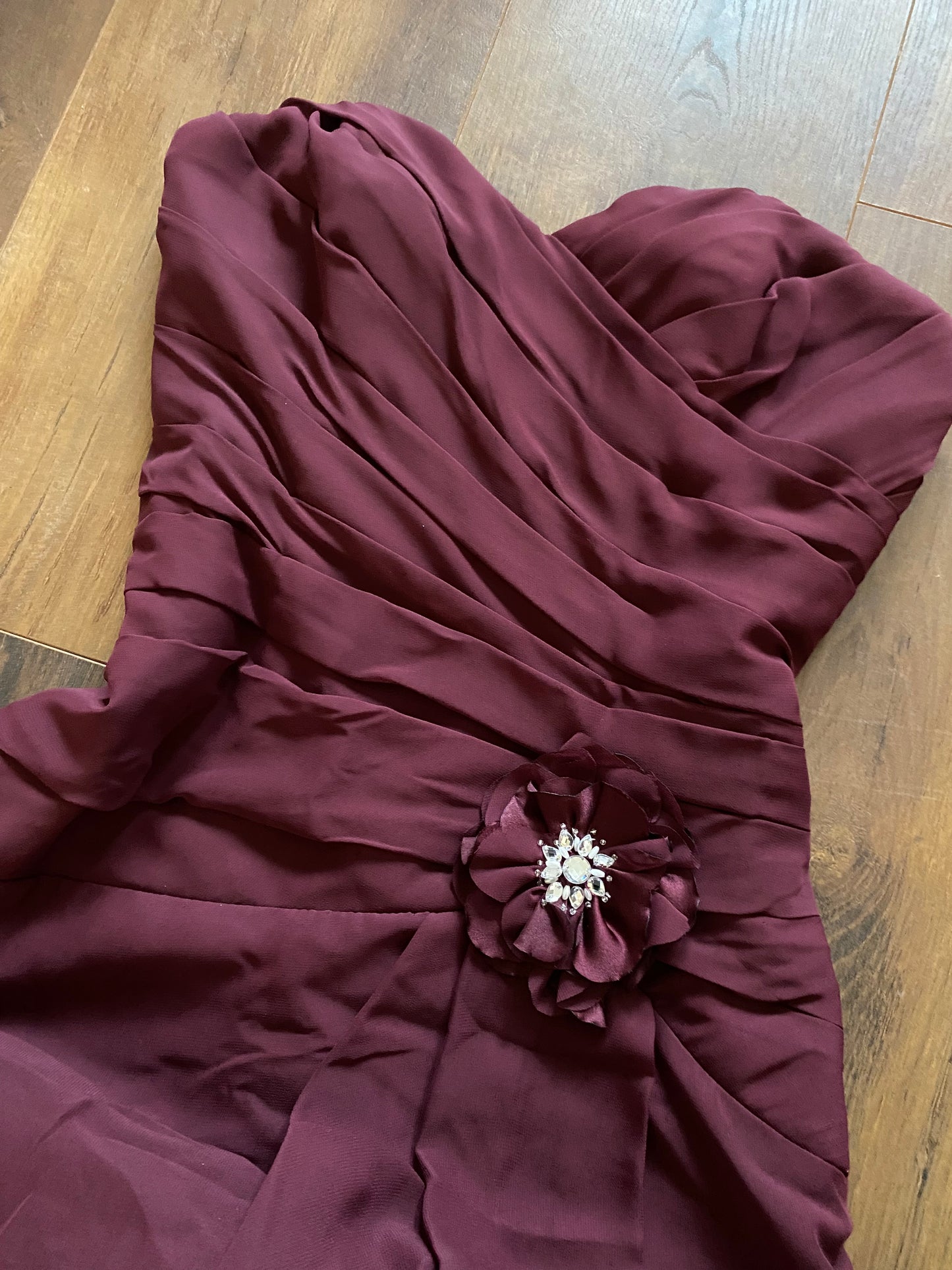 Burgundy Romantica strapless evening dress UK 8-10