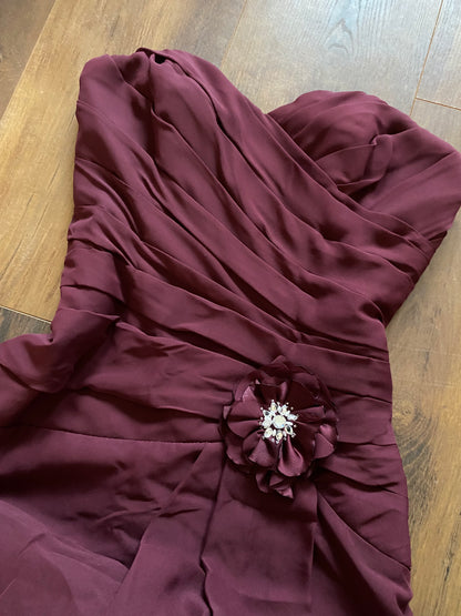 Burgundy Romantica strapless evening dress UK 8-10