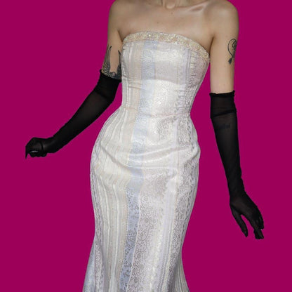 Cream Zum Zum strapless fishtail evening gown UK 8