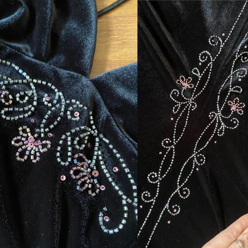Black 90s velvet beaded evening dress uk 16