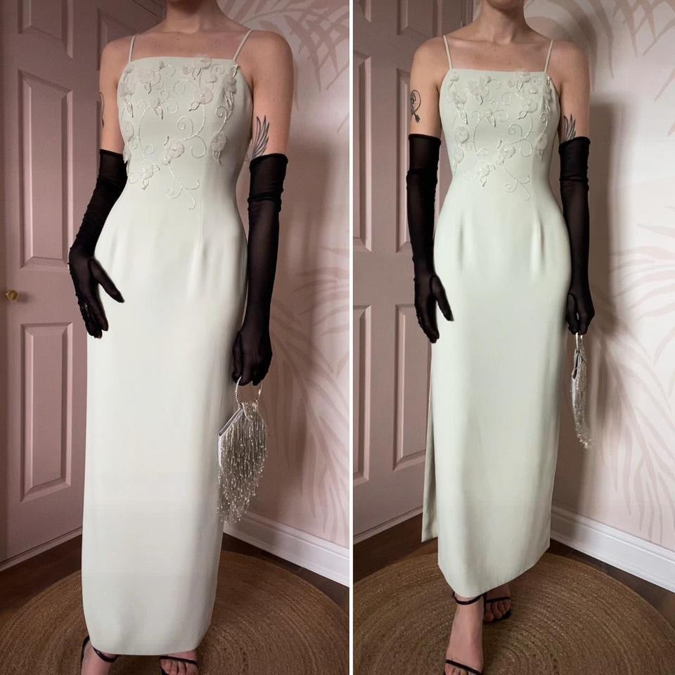 Medici pale green fitted evening dress UK 10