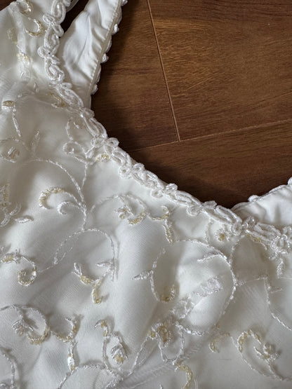 Ivory lace chiffon detail wedding dress uk 10