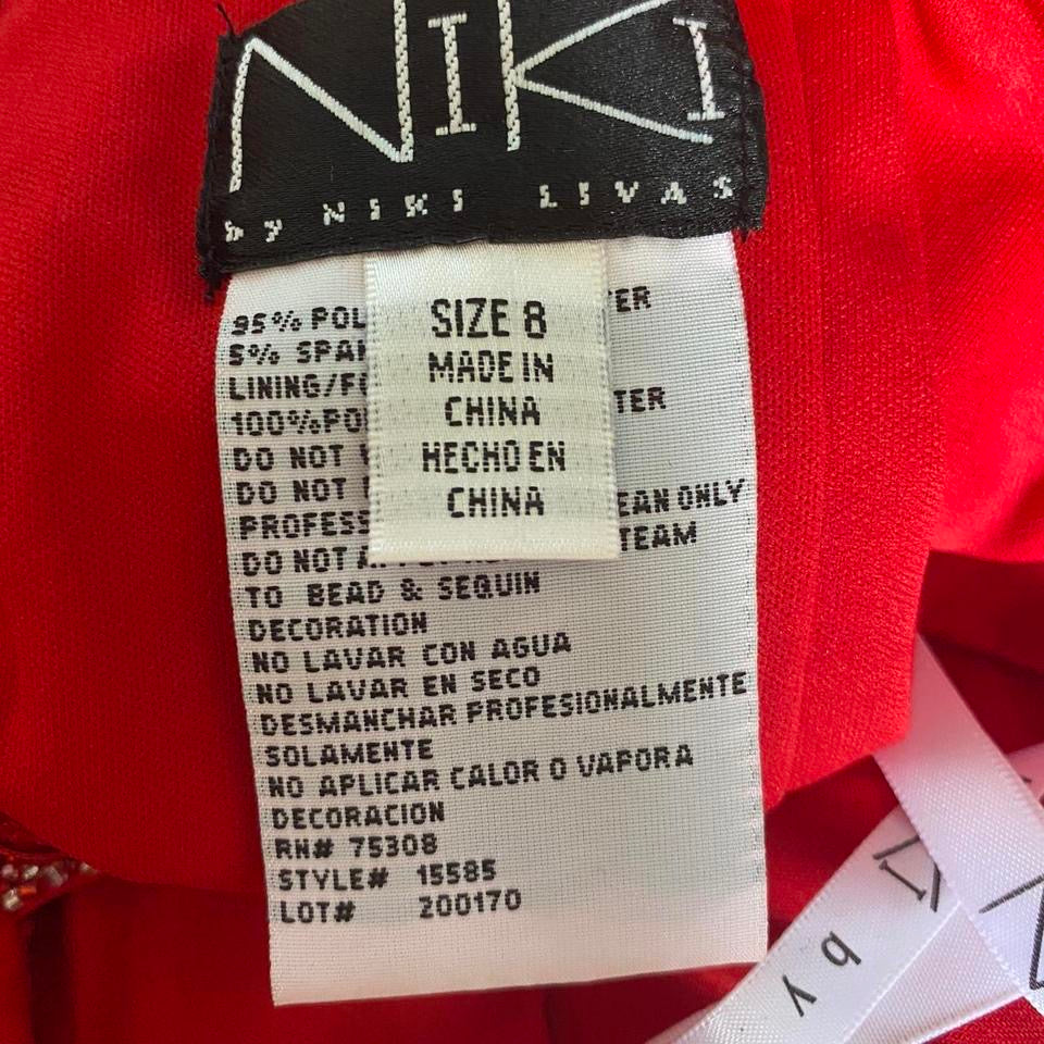 Red Niki Livas stretch evening gown UK 12