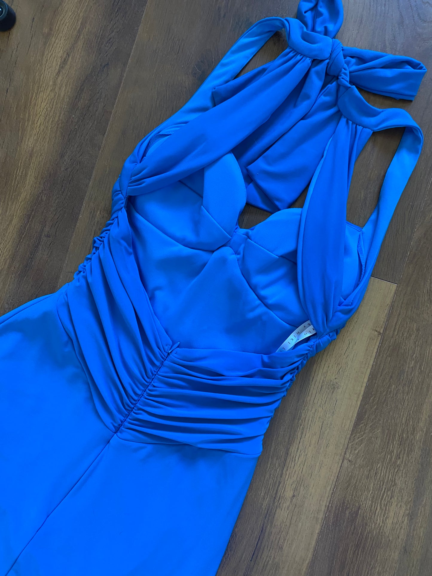 Niki Livas blue stretch evening dress uk 8