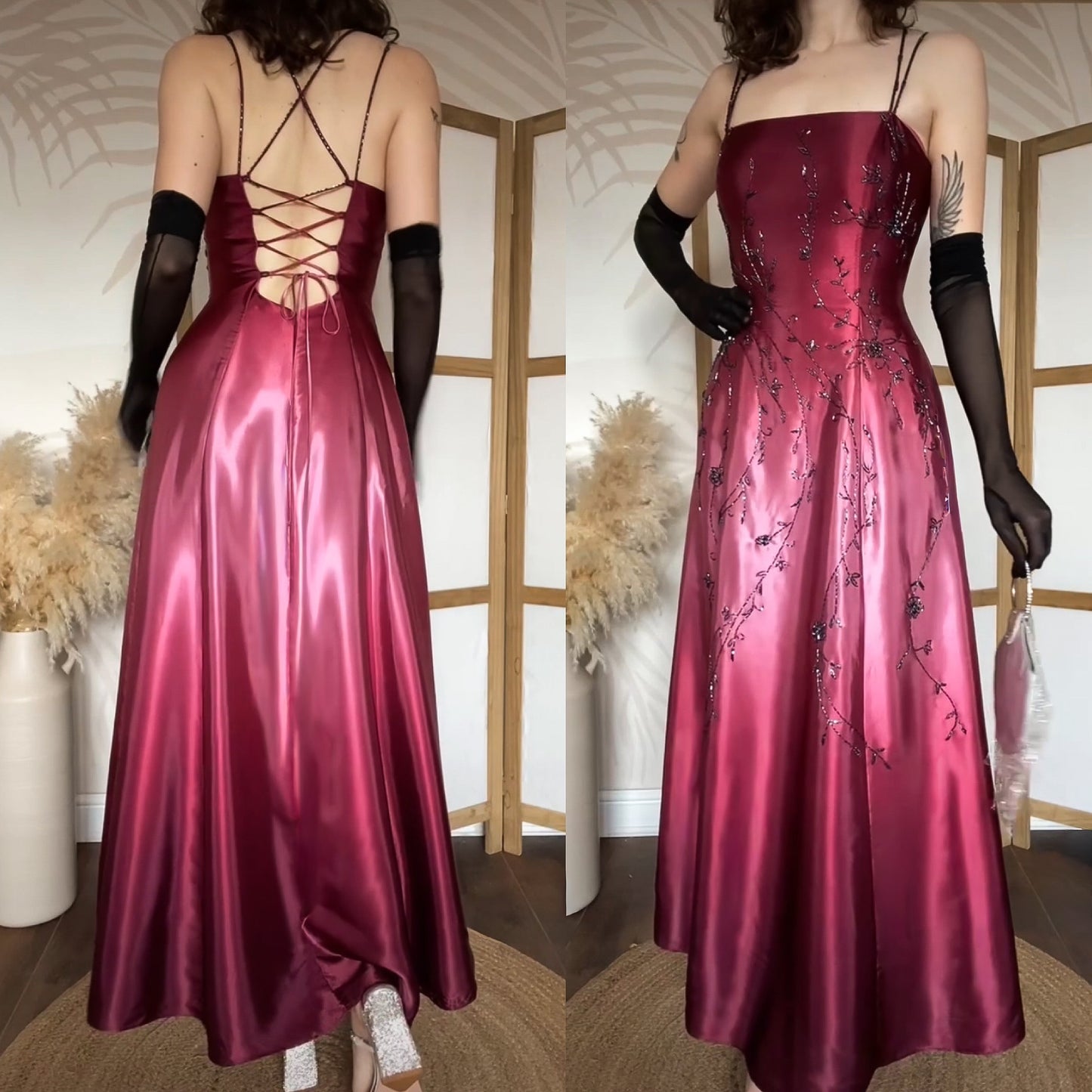 Dave & Johnny pink satin ombré beaded dress uk 10